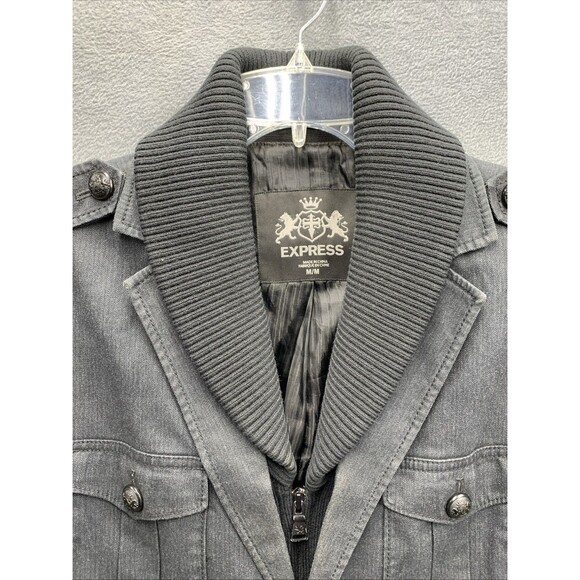 EXPRESS Mens Military Chore Jacket Ribbed Collar Button Accents Dark Gray Medium - Picture 5 of 16